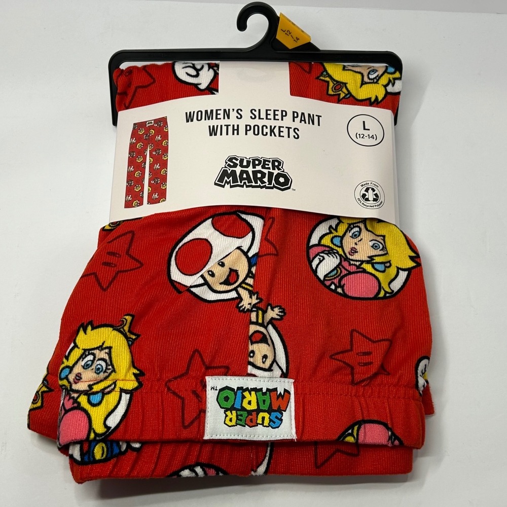 Super Mario‎ Womens Sleep Pants Red Character Print Pockets Large 12-14 New